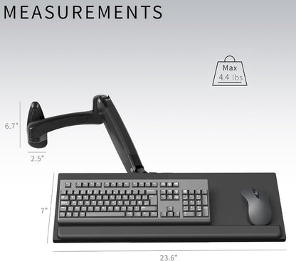 VIVO Sit-Stand 24 Inch Pneumatic Spring Keyboard and Mouse Tray Wall Mount, Counterbalance Height Adjustable Typing Platform, Ergonomic Tilt, Black, MOUNT-KB35B