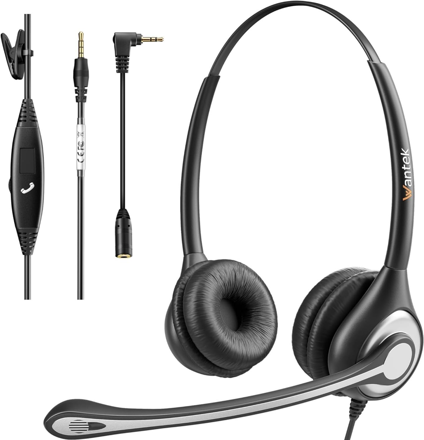 Wantek Cell Phone Headset with Microphone Noise Cancelling, Wired 3.5mm Computer Headphone for iPhone Samsung Android PC Laptop Tablet Skype Call Center Home Office, Ultra Comfort(F602J35)