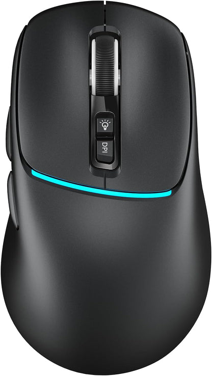 R108 Bluetooth Wireless Mouse – Dual Bluetooth ＆ 2.4GHz USB Receiver, 4 DPI Levels (1000–3200), Type-C Rechargeable, Ergonomic Right-Hand Grip, Silent Click, for Computer/Mac/Laptop - Black