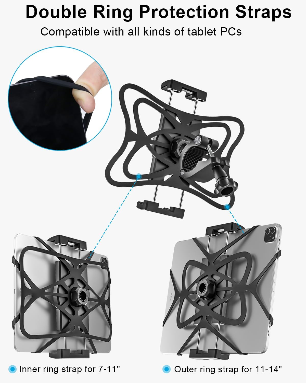 woleyi Spin Bike Tablet Holder - Treadmill Tablet Mount Handlebar Clamp for Indoor Bike Peloton, Stationary Exercise Bicycle Clip for 4.7-13" Tablets iPad Pro, Air, Mini, Galaxy Tab, Fire HD, iPhone