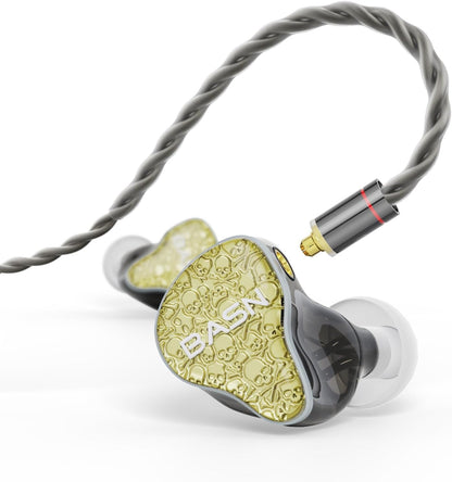 BASN Bmaster5 in Ear Monitors, 5 Drivers Drummer Headphones with Powerful Bass, Noise Isolation IEM Earbuds with Detachable MMCX Sliver-Plated OFC Cable for Musicians (Starlight Gold, MMCX)