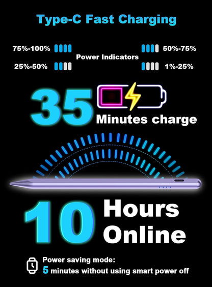 Stylus Pen for Android Tablet/Phone Pom Tips Fast Charge Stylus Pen for iPhone Magnetic Active Pencil Compatible with Samsung A9+, iPhone, Lenovo and Other Android Smartphone and Tablet Devices-Purple