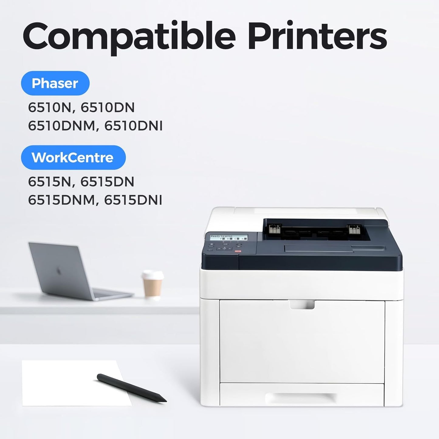 6510 6515 Toner Cartridge 106R03480 106R03477 106R03478 106R03479 Replacement Compatible for Xerox Phaser 6510N 6510DN 6510DNM 6510DNI WorkCentre 6515N 6515DN 6515DNM 6515DNI Black Color Printer 4Pack