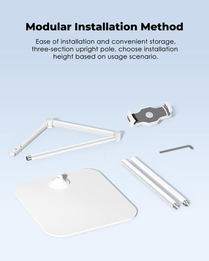 Viozon Tablet Floor Stand Holder, Compatible with 4.7"-13" Phone/Tablet, iPhone 15 Plus/Pro Max iPad,Kindle, 68" Phone Stand, Aluminum Alloy, Universal 360° Rotatable,for Bed,Sofa,Desk,White