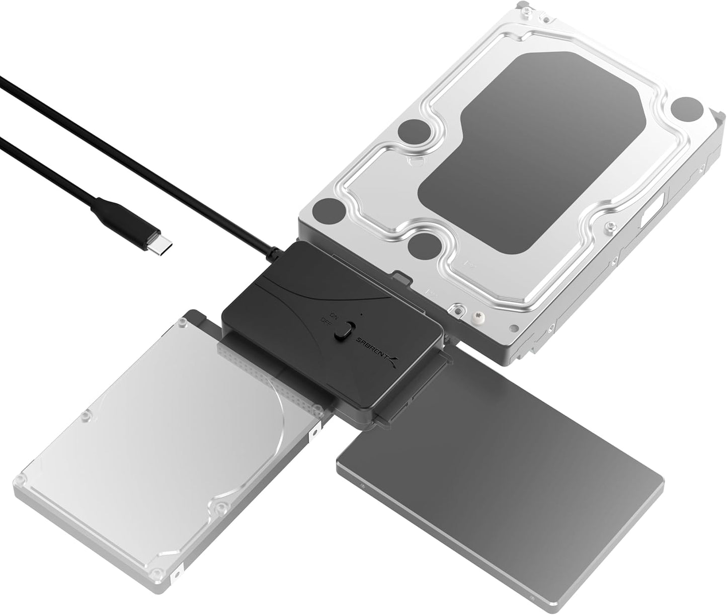 SABRENT USB Type-C to SSD/SATA/IDE 2.5/3.5/5.25-INCH Hard Drive Converter with UL Power Supply & LED Activity Lights [10TB Support] (USB-DS12)