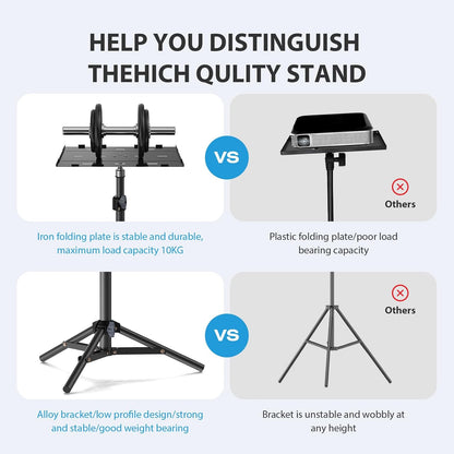 Projector Stand Tripod, Laptop Tripod Stand, Foldable Portable Projector Floor Mount, Height Adjustable from 17.7" to 45.2", with Folding Plate, Capacity 22lb, for Outdoor Movies, Home, Office
