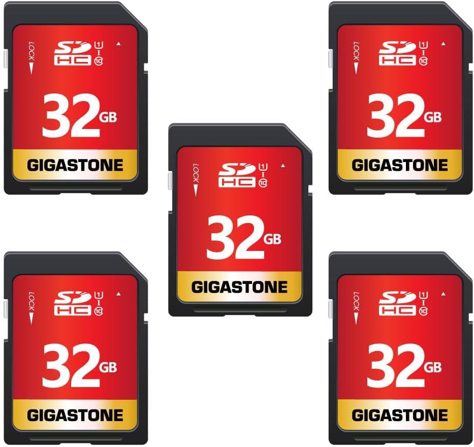 GIGASTONE 32GB SD Card 5 Pack UHS-I U1 Class 10 SDHC Memory Card Full HD Video Compatible with Canon Digital Camera, SPYPOINT TACTACAM Trail Camera, with 5 Mini Cases