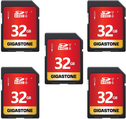 GIGASTONE 32GB SD Card 5 Pack UHS-I U1 Class 10 SDHC Memory Card Full HD Video Compatible with Canon Digital Camera, SPYPOINT TACTACAM Trail Camera, with 5 Mini Cases