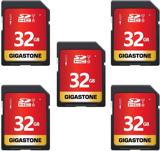 GIGASTONE 32GB SD Card 5 Pack UHS-I U1 Class 10 SDHC Memory Card Full HD Video Compatible with Canon Digital Camera, SPYPOINT TACTACAM Trail Camera, with 5 Mini Cases