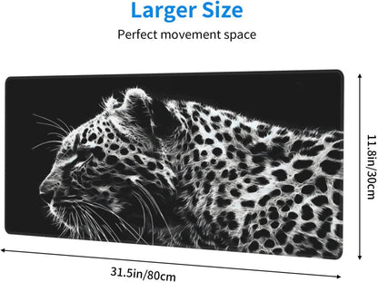Black and White Gaming Mouse Pad 31.5 x 11.8 Inch Extended Large Mouse Pad with Non-Slip Base and Stitched Edges for Gamer Home Office, Black Leopard