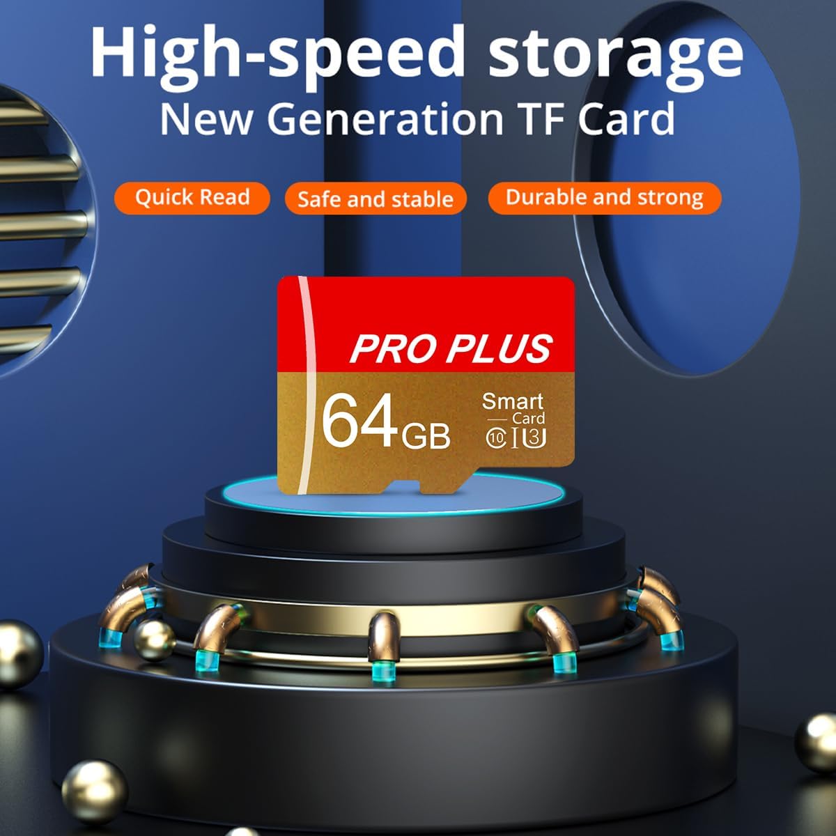 2 Pack TF Card 64GB with Adapter, High Speed Memory Card, UHS-I C10 A1 Memory TF Card for Tablet/Mobile Phone/Camera/Car Audio/Game Console (TF162 Red Gold 64GB)