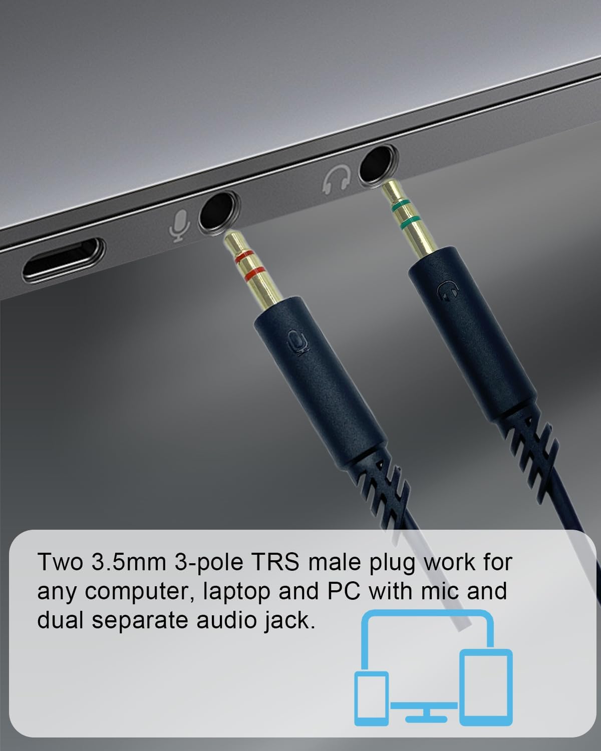 Headphone Splitter 3.5mm Female to 2 Dual 3.5mm Male Headphone Mic Audio Y Splitter Cable for Computer Headset Microphone Gaming Speaker to Dual Jack PC Laptop Adapter,Black