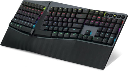 Perixx PERIBOARD-835BL Wireless Ergonomic Mechanical Keyboard - RGB Backlit - Low-Profile Blue Clicky Switches - Multi-Device Connection - Compatible with Windows and Mac OS X - US English
