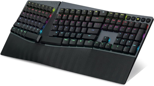 Perixx PERIBOARD-835BL Wireless Ergonomic Mechanical Keyboard - RGB Backlit - Low-Profile Blue Clicky Switches - Multi-Device Connection - Compatible with Windows and Mac OS X - US English