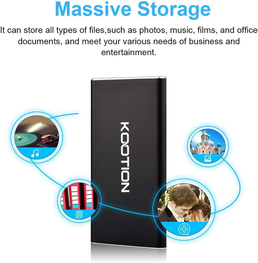 KOOTION External SSD 250GB Portable SSD High-Speed Solid State Drive, Read up to 500MB/s & Write up to 450MB/s