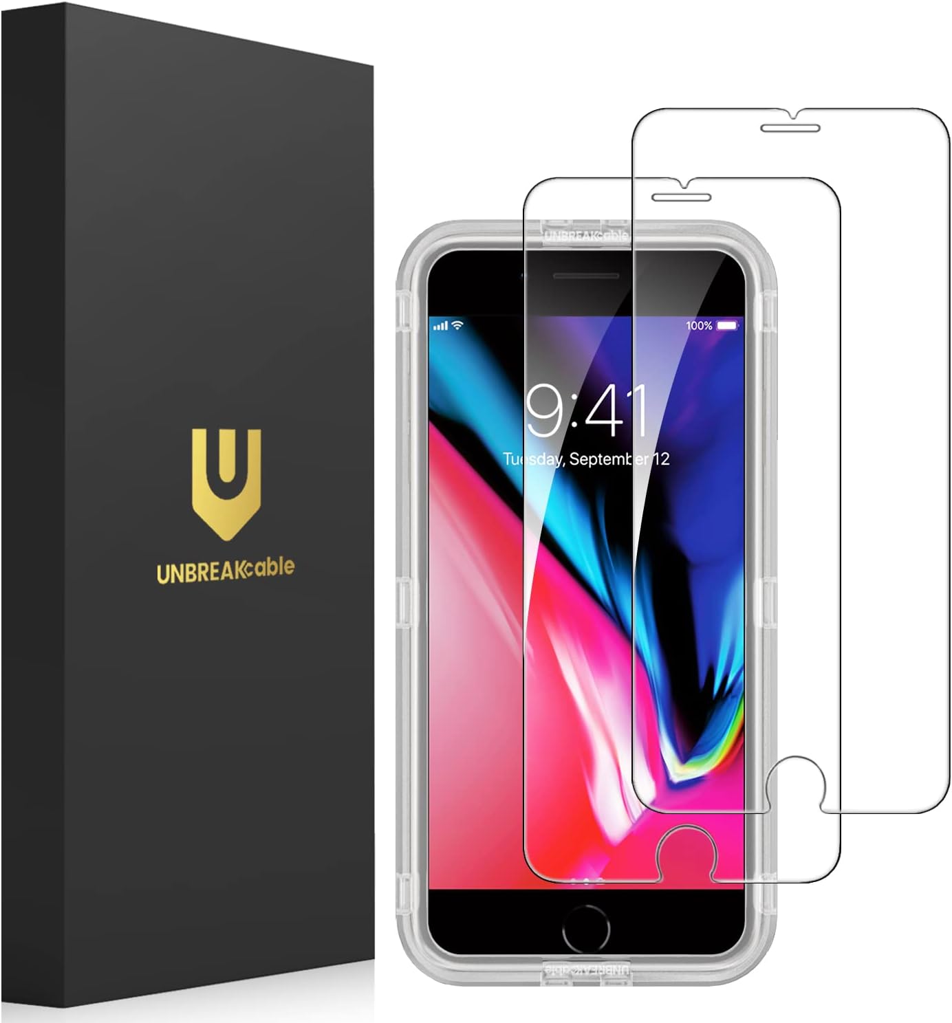 UNBREAKcable Screen Protector for iPhone SE 2022/SE 2020, iPhone 8/7 [2-Pack] - [Easy Installation Frame] [Double Hardness] [Bubble Free] Tempered Glass Screen Protector for iPhone SE/8/7-4.7 Inch