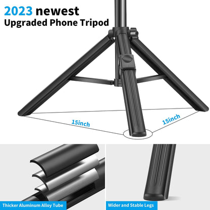 64" Phone Selfie Stick Tripod - Extendable 3 in 1 Aluminum Cell Phone Tripod Stand with Wireless Remote, Lightweight Phone Holder, Portable Travel Tripod for Phone Camera