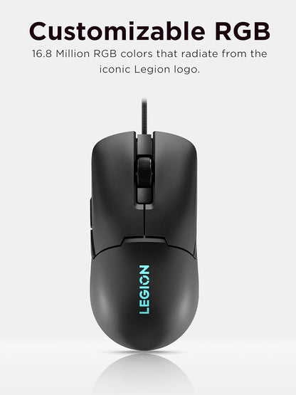 Lenovo Legion M300s RGB Wired Gaming Mouse - 8,000 DPI Adjustable Sensor, 6 Programmable Buttons & 20-Million Clicks Durability with Optimized Comfort (Black)