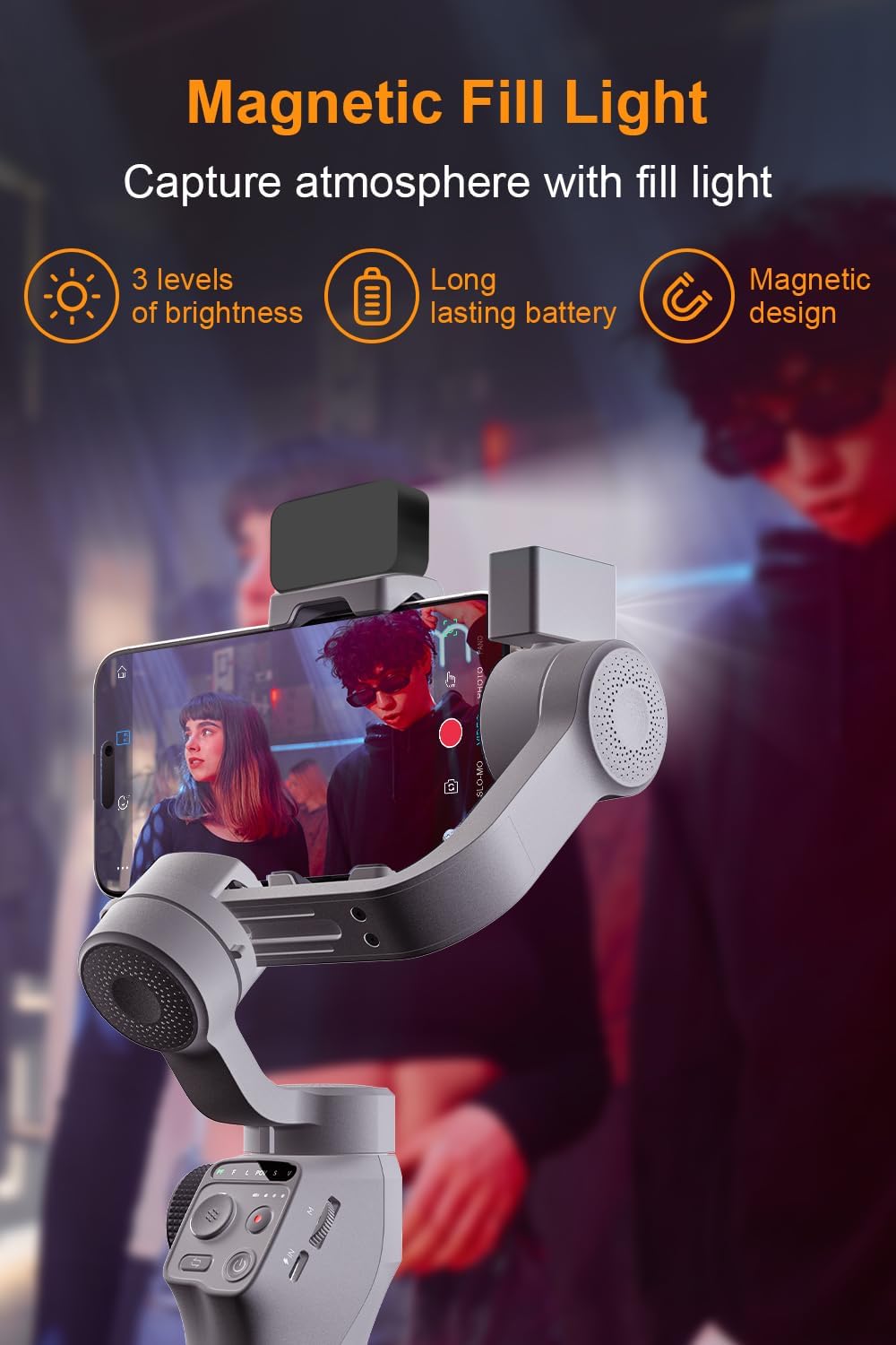 FUNSNAP C05 Kit Gimbal Stabilizer for Smartphone, iPhone Gimbal 3-Axis with Magnetic Fill Light/AI Tracking Sensor for iPhone 16 15 14 Pro Max Android Handheld Phone Gimbal for Video Recording