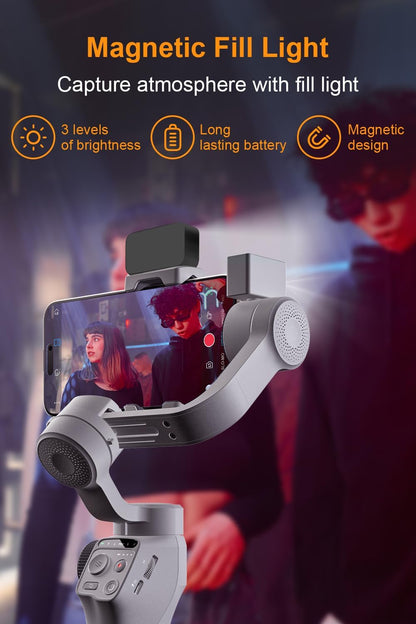 FUNSNAP C05 Kit Gimbal Stabilizer for Smartphone, iPhone Gimbal 3-Axis with Magnetic Fill Light/AI Tracking Sensor for iPhone 16 15 14 Pro Max Android Handheld Phone Gimbal for Video Recording