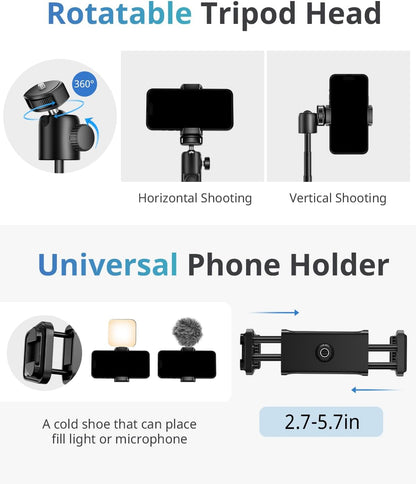 UBeesize Extendable Phone Tripod, Flexible Tripods with Remote, 3 in 1 Selfie Stick with Gopro Mount, iPhone Stand for Recording, Volgging, Live Streaming Fit for Cell Phones, Canon Sony Cameras