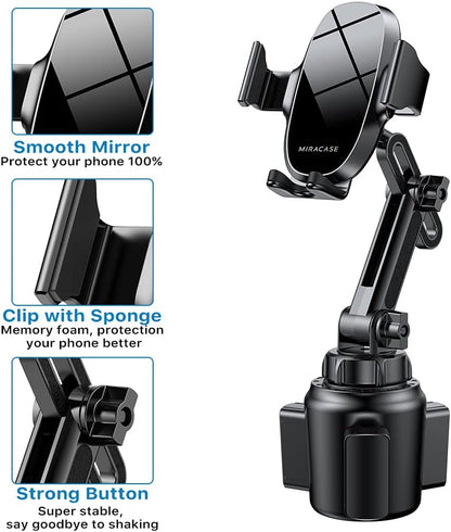 Miracase Cup Phone Holder for Car, [Upgraded Version] Adjustable Long Neck Car Cup Holder Phone Mount Cradle Friendly Compatible with iPhone Samsung Google and All Smartphones, Light Blue