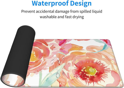 Pink Flower Large Mouse Pad Extended Gaming Mousepad 31.5 x 11.8 Inch with Anti-Slip Rubber Base Cute Office Decor Women Girls Computer Accessories Home Office Supplies