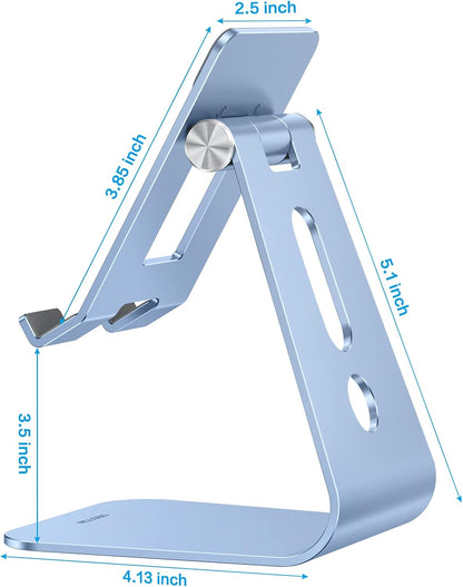 OMOTON Adjustable Tablet Stand for Desk, Upgraded Longer Arms for Greater Stability, T2 Tablet Holder with Hollow Design for Bigger Sized Phones and Tablets Such as iPad Pro/Air/Mini, Blue