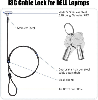 I3C Laptop Cable Lock Hardware Security Cable Lock Anti Theft 6.7FT Cable Lock Compatible with Laptop Anti-Theft Security Locking Cable Compatible for Wedge Type Slot(6 * 2.5mm)