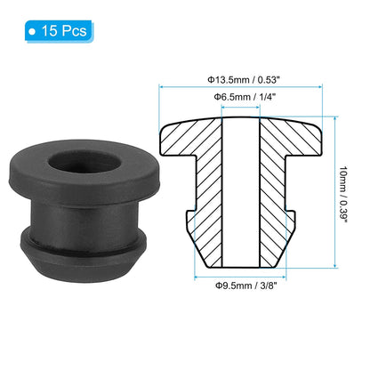 PATIKIL 9.5mm / 3/8 Inch Drill Hole,1/4 Inch ID Rubber Grommets, 15Pcs Top Hat Grommet for Wiring Eyelet Ring Gasket Automotive Firewall Cable Hole Plugs Wires Protection, Black