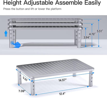 HUANUO Monitor Riser - 3 Height Adjustable Stand for Laptop, Computer, iMac, PC, Printer, Desktop Ergonomic Metal Monitor Riser with Mesh Platform