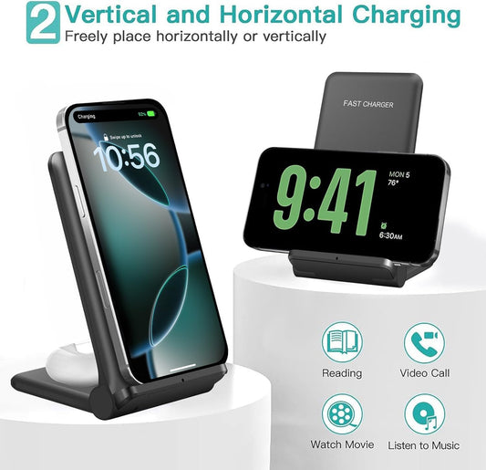 25W Wireless Charger,Foldable 2 in 1 Wireless Charging Station for Apple iPhone 16/16 Pro/15/14/13/12/11/Plus/SE/X/Airpods,PDKUAI 15W Fast Dual Wireless Induction Charge Stand for Samsung/LG