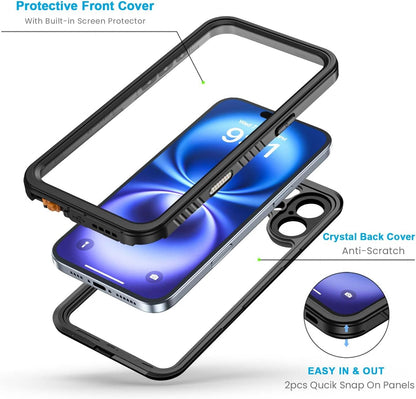 Lanhiem Magnetic for iPhone 16 Case, IP68 Waterproof Dustproof Shockproof Cases with Screen Protector [Compatible with MagSafe], Heavy Duty Rugged Phone Cover for iPhone 16-6.1 inch (Black)