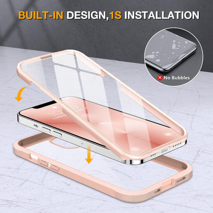 Miracase Glass Case for iPhone 13 Pro Max 6.7 inch, Upgrade Full-Body Clear Bumper Case with Built-in 9H Tempered Glass Screen Protector for iPhone 13 Pro Max, Pink