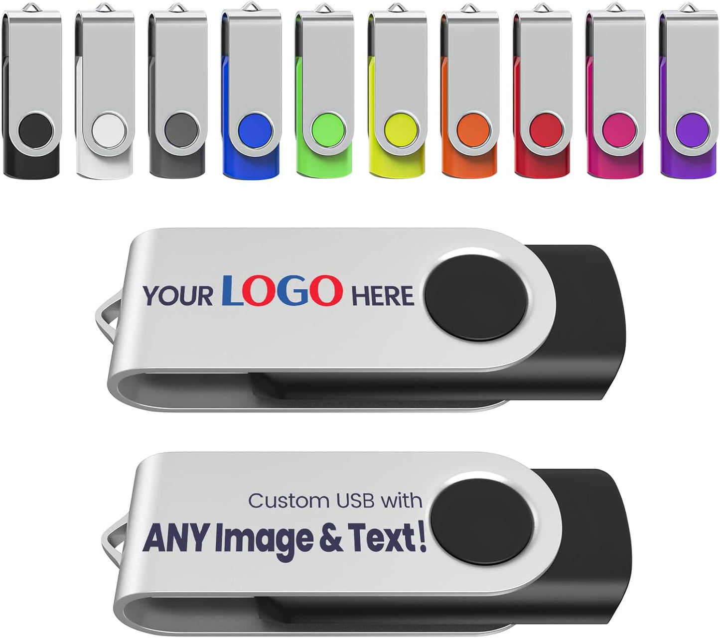 Personalized Flash Drives 32GB, Wooolken Customizable USB 2.0 Thumb Drives 10/20/50/100 Pack, Logo Memory Stick Custom Flash Drive USB Logo (Mixcolors)
