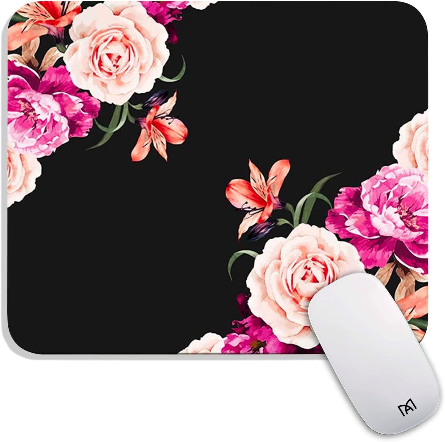 Square Mouse Pad Pretty Peony Flower, Personalized Premium-Textured Custom Mouse Mat Design, Washable Mousepad Cloth, Non-Slip Rubber Base Computer Mouse Pads for Wireless Mouse