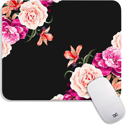 Square Mouse Pad Pretty Peony Flower, Personalized Premium-Textured Custom Mouse Mat Design, Washable Mousepad Cloth, Non-Slip Rubber Base Computer Mouse Pads for Wireless Mouse