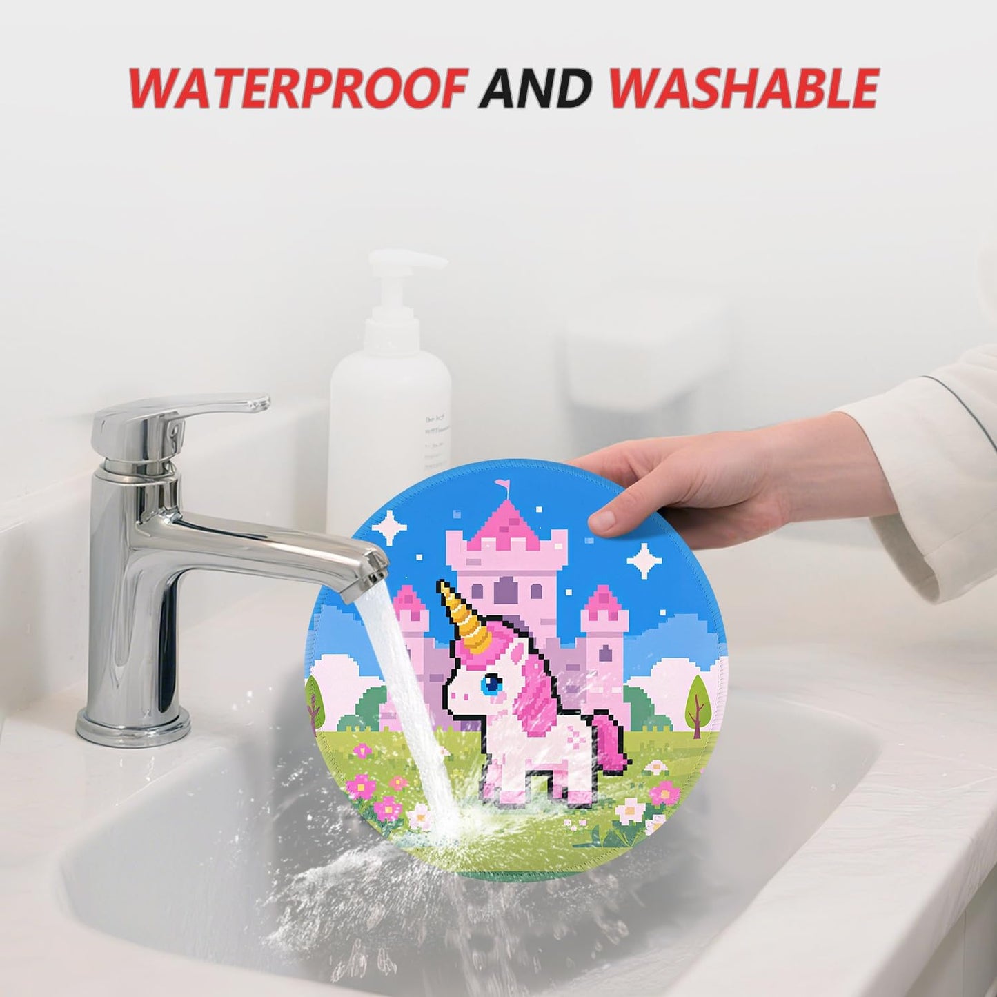 ITNRSIIET Mouse Pad Non-Slip Rubber Base Smooth Surface Stitched Edges Waterproof Durable Compatible with All Mice for Office & Gaming, Desk Accessory, Diameter 8.7 inch, PixelCastle