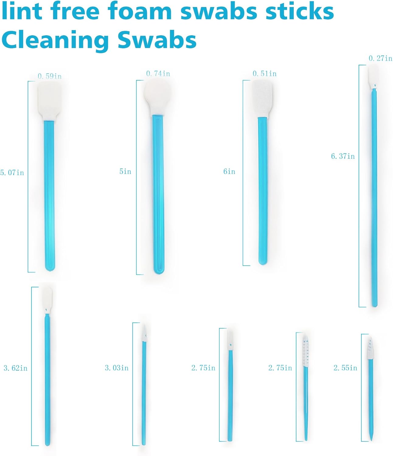 Lint-Free Foam Swab Sticks (9 Types 33 Pcs), Foam Tip Cleaning Swab Kit for Optical Instruments, Camera Lenses, Electronic Equipment, Car Detailing, Inkjet Printer Print Heads
