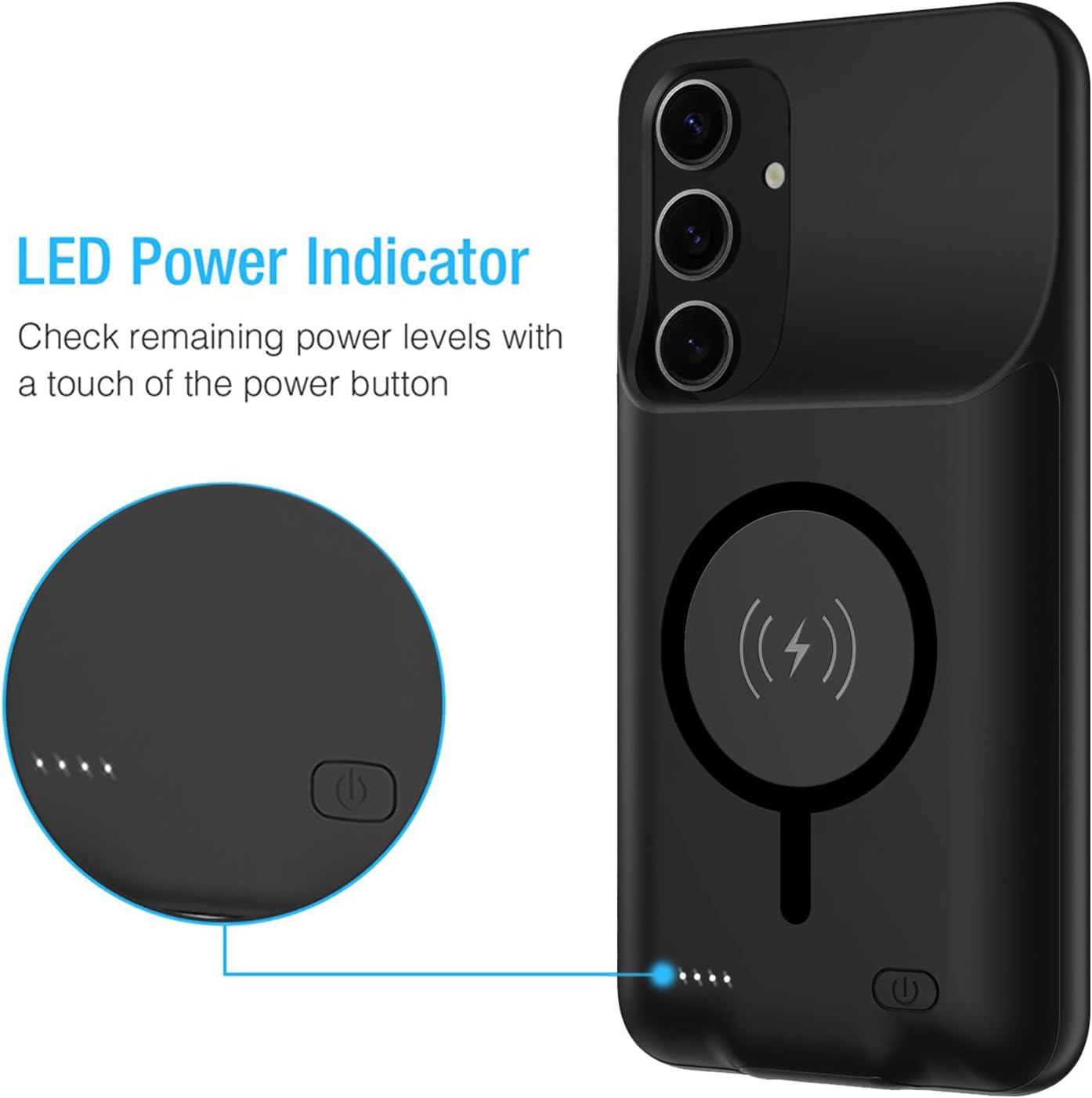 Battery Case for Galaxy A54,Enhanced [12000mAh]Ultra Thin Portable Protective Qi Wireless Charging Case Compatible with Galaxy A54 (6.4inch) Rechargeable Extended Battery Charger Case (Black)