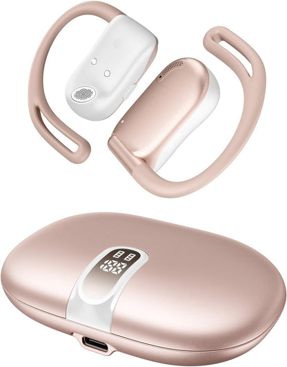 Open Ear Headphones, 0.28oz Lightweight Next-Gen Bluetooth 5.4 Air Conduction Wireless Earbuds w/Extra Bass, 48H Playtime, 3 EQ Modes, ENC Mic, IPX5, Snug Fit for Workout Running Gold Rose