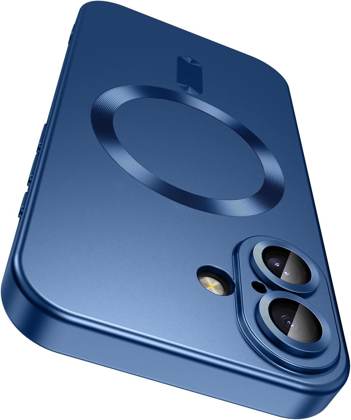 Magnetic for iPhone 16 Plus Case [Compatible with MagSafe][Built-in Camera Lens Protector] Slim Soft Silicone Bumper Shockproof Metallic Luster Phone Case (Blue)