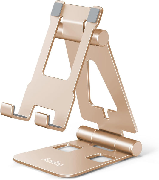 Cell Phone Stand for Desk, Adjustable Desktop Phone Holder Stand, Foldable Moblie Phone Dock for iPhone 15 14 13 12 11 Pro Xs Max Xr X 8 7 6 5 5s SE Nintendo Switch All Phones,Gold