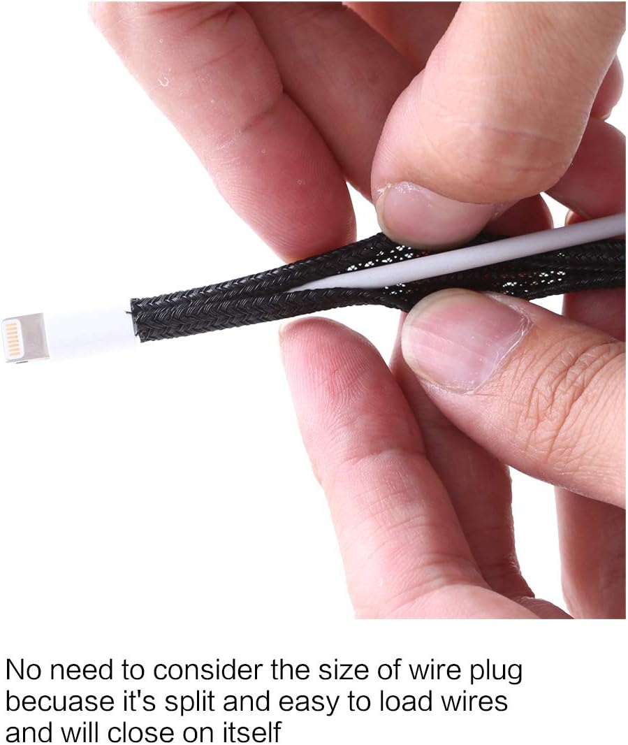 Alex Tech 25ft - 1/8 inch Cord Protector Wire Loom Tubing Cable Sleeve Split Sleeving For USB Cable Power Cord Audio Video Cable – Protect Cat From Chewing Cords - Black