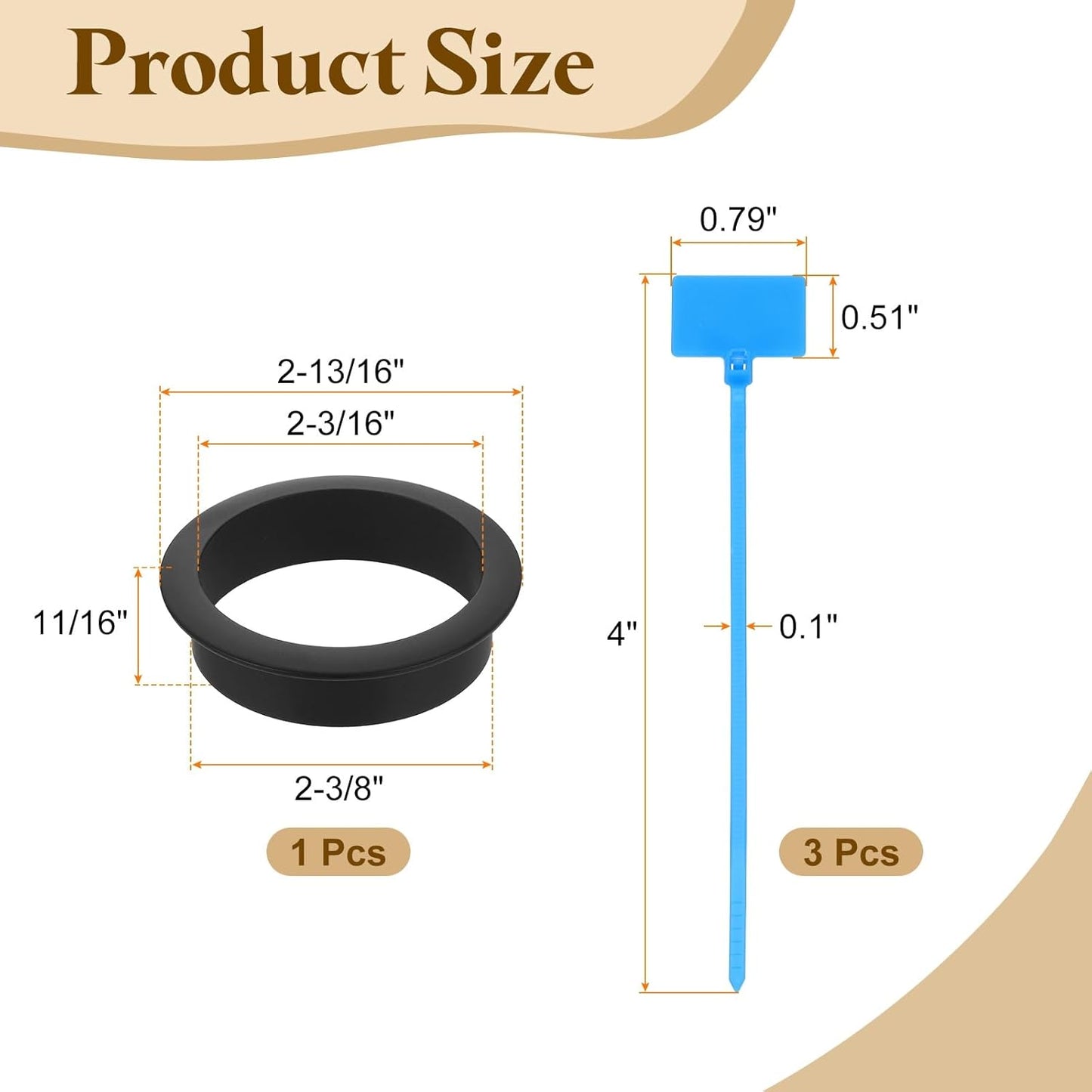 uxcell Desk Grommet, 2-3/8" (60mm) Zinc Alloy Cable Hole Cover Wire Cord Organizer with Marked Cable Ties for Home Office Desktop Wire, Black