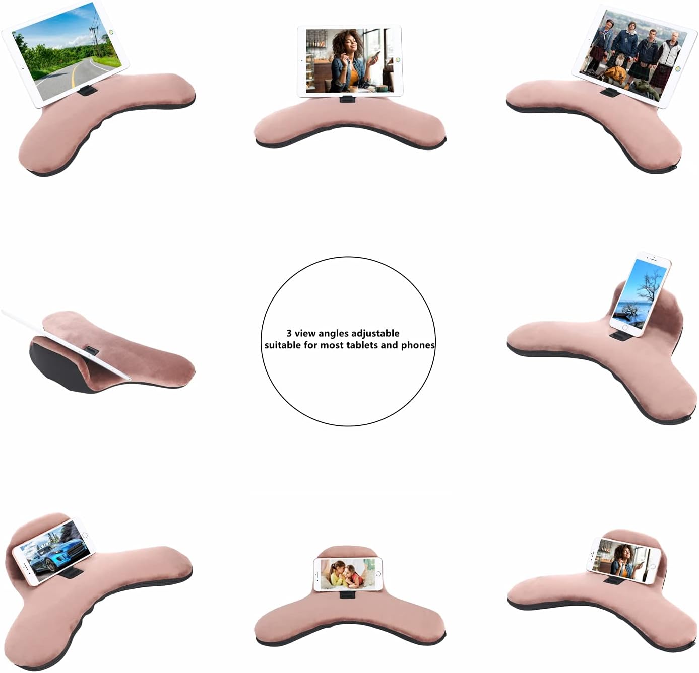 Soft Pillow for ipads, Multi-Angle Phones&Tablets Pillow Lap Cushion Stand, Universal ipad Tablet Reading Stand Pillow Holder as Gift Idea for ipads, Tablets, EReaders, Smartphones, Magazines(Brown)