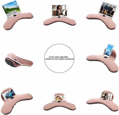 Soft Pillow for ipads, Multi-Angle Phones&Tablets Pillow Lap Cushion Stand, Universal ipad Tablet Reading Stand Pillow Holder as Gift Idea for ipads, Tablets, EReaders, Smartphones, Magazines(Brown)