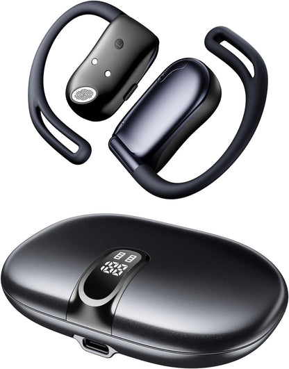 Open Ear Headphones, 0.28oz Lightweight Next-Gen Bluetooth 5.4 Air Conduction Wireless Earbuds w/Extra Bass, 48H Playtime, 3 EQ Modes, ENC Mic, IPX5, Snug Fit for Workout Running Black