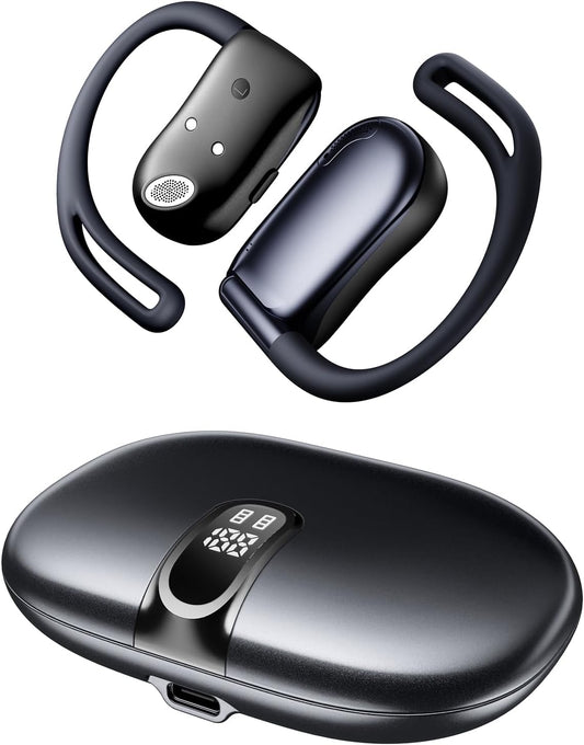 Open Ear Headphones, 0.28oz Lightweight Next-Gen Bluetooth 5.4 Air Conduction Wireless Earbuds w/Extra Bass, 48H Playtime, 3 EQ Modes, ENC Mic, IPX5, Snug Fit for Workout Running Black