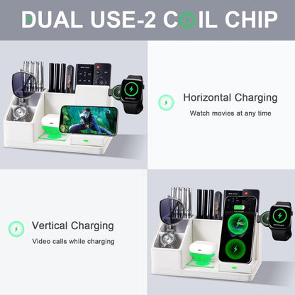 Leather Pen Organizer, Multi-Functional Pencil Holder for Desk, Desk Organizers and Accessories for Office Art Supplies,desk organizer with phone stand/charger,Birthday Gifts for Women/Men